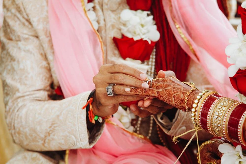 Wedding ritual of putting the ring on the finger in India